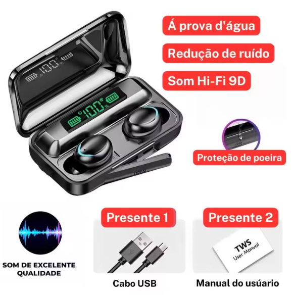 TechPods – Fone Bluetooth com Carregador Portátil