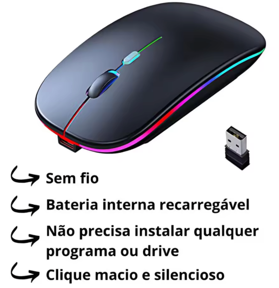 TechBright – Mouse Sem Fio RGB Recarregável